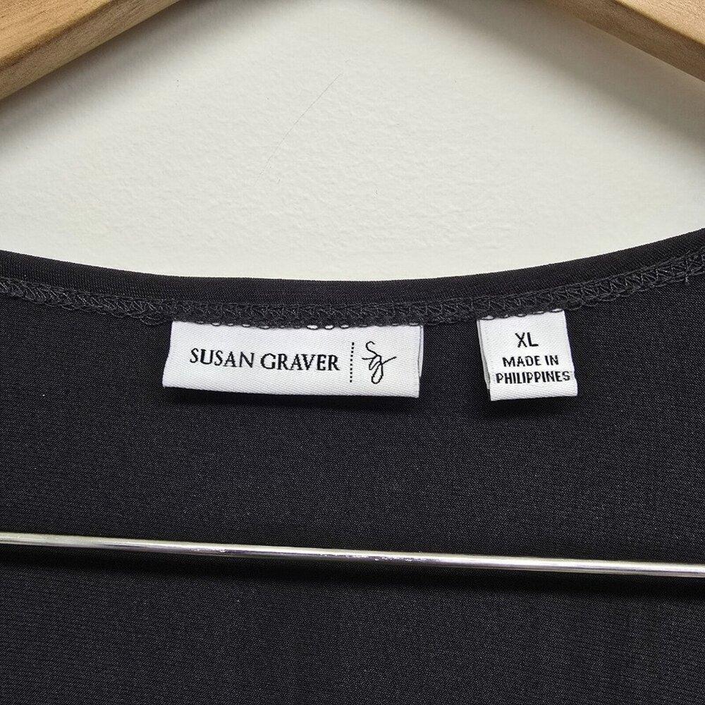 Susan Graver Classic Black Liquid Knit Dress Short Sleeve Size XL Stretch Career - Picture 5 of 8